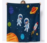 Sherpa Throw Blanket Cartoon Space Astronaut Rocket 180 x 200 cm Fleece Blankets, Dark Blue Adults Kids Super Flannel Fleece Throw Blankets Anti-Wrinkle Soft Warm Blanket