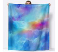 Sherpa Throw Blanket Digital Art Rainbow Celestial Galaxy 220 x 240 cm Fleece Super Fluffy Fleece Throw Blankets, Blue Lightweight Flannel Blankets, for Adults Kids Soft Warm Blanket
