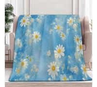 Sherpa Throw Blanket Dreamy Daisy Fleece Blanket Double, Soft Fluffy Fuzzy Warm Blankets Throws for Bed and Couch, Large Thick Blankets for All Season Use, Light Blue, 180x200 cm