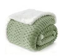Sherpa Throw Blanket for Couch Flannel Cozy Soft Thick Blanket Warm Twin Blanket for Bed Fleece Home Decor Gifts, Z01 - Green, 80"*90"