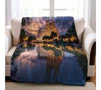 Sherpa Throw Blanket Golden buildings in the city Printed Fleece, Super Fluffy Lightweight Flannel Blanket for Adults & Kids, Soft Warm Throw 130 x 170 cm