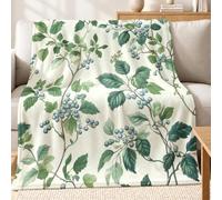 Sherpa Throw Blanket Leaves and small berries Printed Warm Plush Blanket for Sofa Couch Microfiber green Room Decor Single 130 x 150 cm