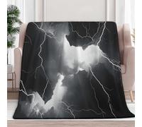 Sherpa Throw Blanket Marble Lightning Pattern Fleece Blanket Double, Soft Fluffy Fuzzy Warm Blankets Throws for Bed and Couch, Large Thick Blankets for All Season Use, Black, 180x200 cm