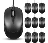 Sherr 10-Piece Black Wired USB Computer Mice, Adjustable DPI 800/1200/1600, 4-Button Corded Mouse for Home Office School, Compatible with Windows 7/8/10/XP, Vista, Linux