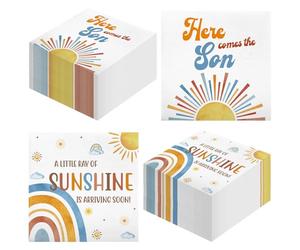 Sherr 100 Pcs Here Comes the Son Baby Shower Decoration Disposable Boho Napkins Retro Sunshine Rainbow Paper Napkins Boho Party Decorations for Boy 1st Birthday Party Supplies