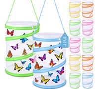 Sherr 12 Pack Butterfly Habitat Cage, 9"x11" Pop-up Mesh Butterfly Net Terrarium, Reusable Caterpillar Raising Kit, Portable Bug Catcher Enclosure for Transporting and Raising Critter (5 Colors)