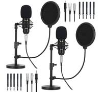 Sherr 2 Pack XLR Condenser Microphone Professional Studio Cardioid Microphone Kit Include Cardioid Mics Shock Stand Windproof Cotton Blowout Net Metal Stand Male Female Cable for Podcasting Record