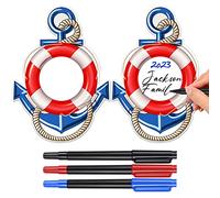 Sherr 2 Pcs Cruise Door Magnets for Cruise Ship Door Decorations with 3 Pcs Paint Pens Anchor Car Magnets Life Buoy Stickers Nautical Ship Fridge Refrigerator Decor for Carnival