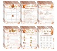 Sherr 320 Pcs Brown Bear Baby Shower Games: 6 Games, 50 Sheets Each, 20 Pencils, Includes Descriptions, Wishes, Guess Who, Bingo, Word Search