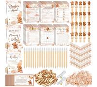 Sherr 476 Pcs Brown Bear Baby Shower Games 6 Sets Activities Cards Pacifier Hunt Game 50 Pacifiers How Big Is Mommy's Belly Sign 50 Guessing Cards 2 Measuring Tape Don't Say Baby Sign 50 Clothespin