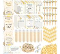 Sherr 476 Pcs Here Comes the Son Baby Shower Games 6 Sets Activities Cards Pacifier Hunt Game 50 Pacifiers How Big Is Mommy's Belly Sign 50 Guessing Cards 2 Measuring Tape Don't Say Sign 50 Clothespin