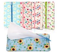 Sherr 5 Pack Reusable Handbags Tissue Holder Travel Tissue Holder with Zipper Small Size Daisy Flower Purse for Summer 5.1 x 2.75 Inches