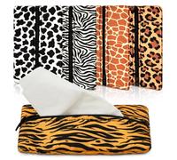 Sherr 5 Pcs Tissues Purse Pocket Holder Reusable Travel Pouch Fabric Zipper Enclosed Small Size Leopard and Zebra Print Pattern Tissue Holder for Purse Coins for Christmas