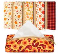 Sherr 5 Pieces Tissues Purse Pocket Tissue Holder Reusable Travel Tissue Pouch Fabric Zipper Enclosed Small Size Leaves Pattern Tissue Holder for Purse Coins for Fall, 5.25 x 3 Inches (Autumn Style)