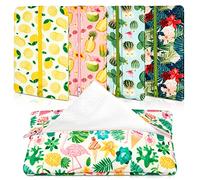 Sherr 5 Pieces Tissues Purse Pocket Tissue Holder Reusable Travel Tissue Pouch Fabric Zipper Enclosed Small Size Flower Pattern Tissue Holder for Purse Coins for Summer, 5.25 x 3 Inch