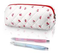 Sherr Coquette Bow Pencil Case Pink Bow Cute Pencil Pouch Soft Cotton Storage Bag Aesthetic Pattern Gift Makeup Pouch Cosmetic Travel Bag for Women, Red, White, 7.5 Inch, Cherry Style