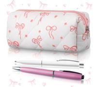 Sherr Coquette Bow Pencil Case Pink Bow Cute Pencil Pouch Soft Cotton Storage Bag Aesthetic Pattern Gift Makeup Pouch Cosmetic Bag for Women Adults