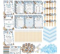 Sherr Cowboy Shower Games 6 Sets Activities Card Pacifier Hunt Game 50 Pacifier How Big Is Mommy's Belly Sign 50 Guessing Card 2 Measuring Tape Don't Say Baby Sign Clothespin, Baby, Blue, 476 Pcs