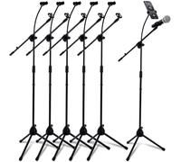 Sherr Microphone Stand Boom Bulk, Adjustable Height Tripod Mic Stand with Dual Clip Foldable Universal Heavy Duty Tripod Holder for Live Stream Singing Stage (6 Pcs,Mic1)