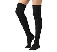 SherryDC Women's Cable Knit Thigh High Boot Socks Extra Long Winter Stockings Leg Warmers - black - One Size