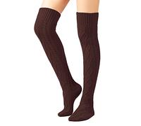 SherryDC Women's Cable Knit Thigh High Boot Socks Extra Long Winter Stockings Leg Warmers, Coffee, One size