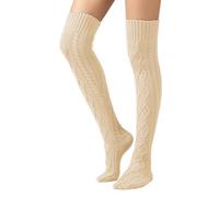 SherryDC Women's Cable Knit Thigh High Boot Socks Extra Long Winter Stockings Leg Warmers, Whole Wheat, One Size