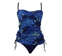 SherryDC Women's Two Pieces Polka Dot Twist Bandeau Padded Tankini Swimsuit with Briefs ((US 10-12) L, darkblue)