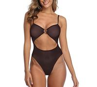SHERRYLO Sheer One Piece Swimsuit for Women See Thru Bodysuit Monokini Sexy Mesh Thong Teddy Swimsuits One-Piece Micro Bikini, Black, Medium