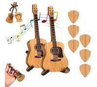 Sherum Strumbox,Wood Guitar Pick Case,Wooden Acoustic Guitar Pick Box with Stand,Mini Guitar Shaped Guitar Pick Holder Case With 3pcs Guitar picks (2PCS)