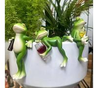 Sherum Tipsy FroG,Miniature FROg Figurines Plant Decorations for POTs,Creative Plant PoTs Resin Ornament,Flower P-ot Hugger Resin Hanging Frogs Figurine,Planter Decor for Indoor & Outdoor (3pcs-Mix)