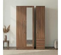 Sherwood Wardrobe - 3 Door - 1 Mirror - RHF 2 Drawer - Combi - Walnut