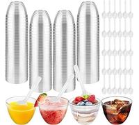 Sheryl&Rain 100 Pack Dessert Cups with Spoons, 2oz/60ml Cheesecake Pots with 100Pcs Spoons, Reusable Clear Dessert Bowls for Parties, Mini Square Cheesecake Tubs for Pudding Trifles Mousse Party