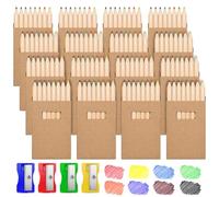 Sheryl&Rain 128 Pcs Mini Colouring Pencils, 8 Assorted Colours Small Colored Pencil Short with 4 Sharpeners, 16 Pack Mini Colouring Crayon Pencils Wooden for Kids Party Bags Gift Drawing