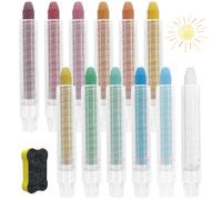 Sheryl&Rain 12Pcs Dustless Chalk with 12PCS Adjustable Chalk Holders, Dust Free Chalk with 1 Sponge Eraser, Washable Colored Chalks for Teachers Office