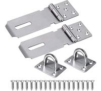 Sheryl&Rain 2 Sets Door Padlock Hasp and Staple Heavy Duty, 4 Inch & 5 Inch Silver Shed Door Latch Hasps, Stainless Steel Metal Gate Lock Hasp, Door Latches for External Doors Clasp Lock Hasps
