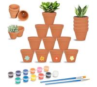 Sheryl&Rain 24 Small Terracotta Plant Pots, 3.5x3cm Mini Clay Pot with Paints & Brushes, Tiny Flower Terracotta Pots with Drainage Holes for Cactus Succulent Gifts for Party Decor