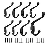 Sheryl&Rain Black Coat Hooks, 8 PCS Metal Clothes Hooks Vintage Wall Hooks Heavy Duty Door Hook Wall Mounted Coat Rack Retro Hat Hook with Screws for Hanging Coat, Hat, Scarf, Robe & Bag