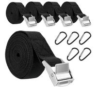 Sheryl&Rain Lashing Strap Fastening Strap, Pack of 5, 25 mm x 1.5 m Lashing Straps, Short Black with 5 Carabiner Hooks, Lashing Straps with Ratchet Adjustable for Car, Bicycle, Motorcycle, Luggage,