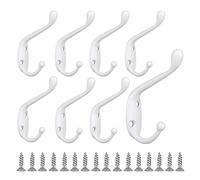 Sheryl&Rain White Coat Hooks, 8 PCS Metal Clothes Hooks Vintage Wall Hooks Heavy Duty Door Hook Wall Mounted Coat Rack Retro Hat Hook with Screws for Hanging Coat Hat Scarf Robe & Bag