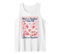 She's A Teacher I Can Tell Funny Retro Postage Stamp Tank Top