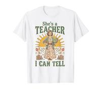 She's A Teacher I Can Tell Funny Retro Teaching Design Value Graphic T-Shirt, Men, White, L