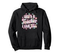 She's A Teacher I Can Tell Teacher Groovy Butterfly Flowers Pullover Hoodie