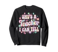 She's A Teacher I Can Tell Teacher Groovy Butterfly Flowers Sweatshirt