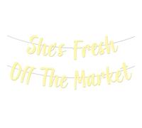 She's Fresh Off The Market Banner, Gold Glitter Bachelorette Party Banner Farmer Market Theme Bridal Shower Decorations for Women Wedding Engagement Hen Party Supplies