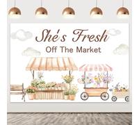 She's Fresh off the Market Bridal Shower Decorations Backdrop Farmers Market Bride Shower Backdrop Fruit Vegetable Photography Background for Women Garden Farm Bachelorette Decor Photo Props 5x3ft