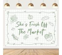 She's Fresh Off The Market Bridal Shower Decorations, Farmer Market Bridal Shower Backdrop Green Vegetable Fruit Flower Photography Background for Women Bachelorette Party Engagement Supplies 7x5ft