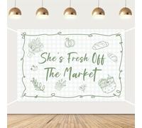 She's Fresh Off The Market Bridal Shower Decorations, Farmer Market Bridal Shower Backdrop Green Vegetable Fruit Flower Bachelorette Party Favors for Women Garden Farm Party Photo Props 5x3ft