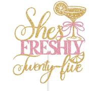 She's Freshly Twenty Five Cake Topper, Lemonade Limoncello Themed 25th Birthday Decorations, Summer Pink Lemonade 25th Birthday Party Decorations Pink & Gold Glitter