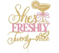 She's Freshly Twenty Three Cake Topper, Lemonade Limoncello Themed 23rd Birthday Decorations, Summer Pink Lemonade 23rd Birthday Party Decorations Pink & Gold Glitter