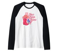 She's from Texas, Wildflower Bluebonnet Texas Love, Boots Raglan Baseball Tee
